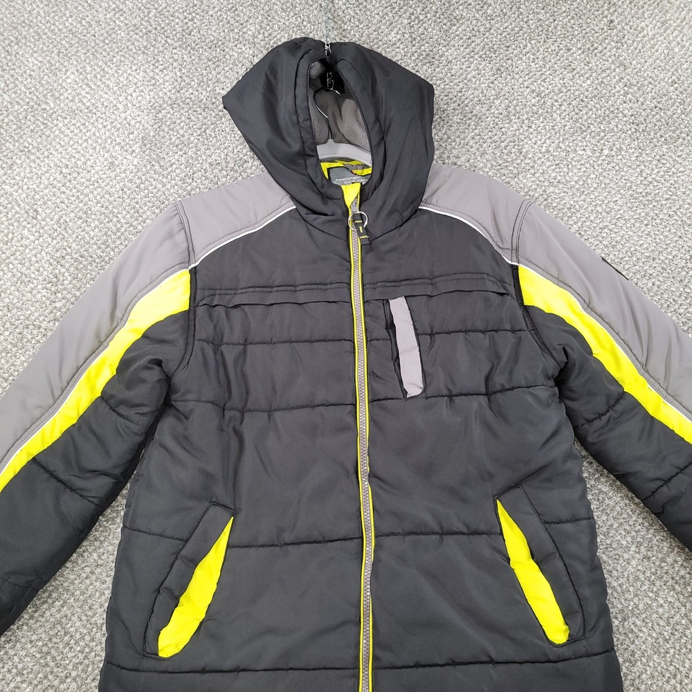 Protection System Boys Puffer Jacket Black Grey Neon Yellow Hooded 14/16 84UU13